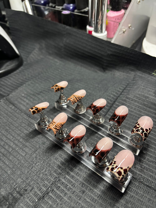 Brown Animal Print French Tip