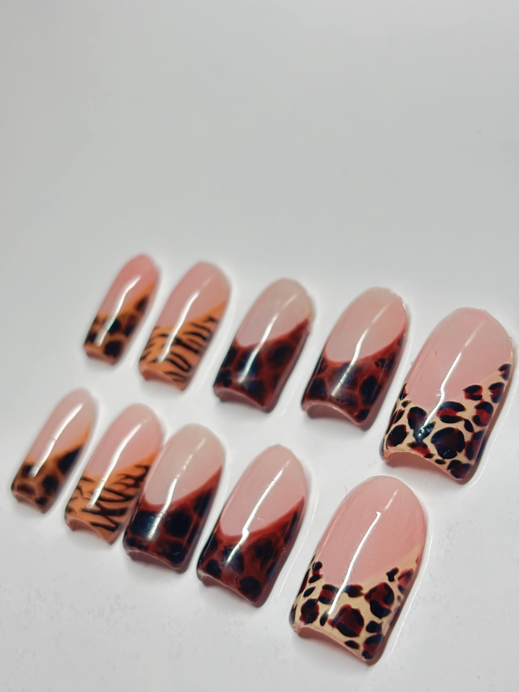 Brown Animal Print French Tip